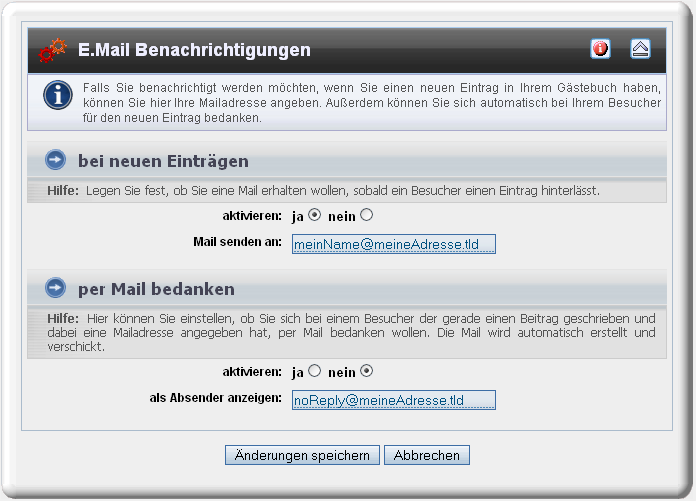Men zur Einstellung von E.-Mailbenachrichtigungen