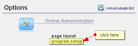 Options, program setup